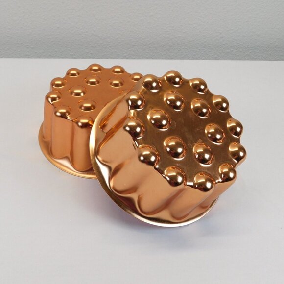 Lot of 2 Fluted Dimpled Copper 4 Cups Round Jell-O Cake Mold Vintage - Picture 3 of 8